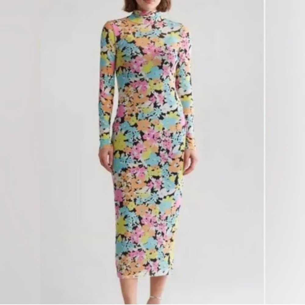 AFRM Vibrant Floral Long Sleeve Midi Dress